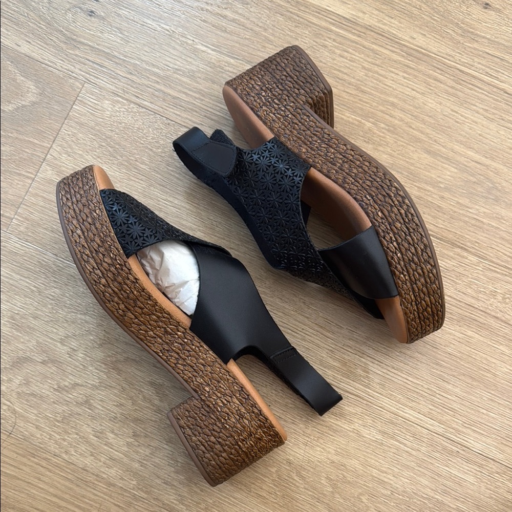 Eric Michael Black and Brown Platform Wedge Sandals
